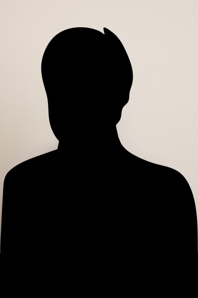 Black silhouette of person with short hair.
