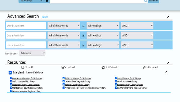Screen capture of Marina Advanced Search