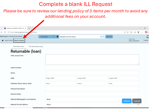 BlankILL Request form screen capture