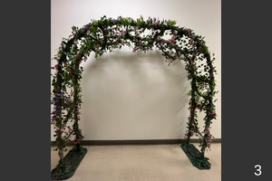 Wide decorative arch with vines and purple flowers
